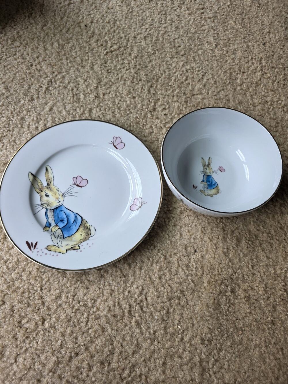 Beatrix Potter Gold Rim 8" Plate And Bowl